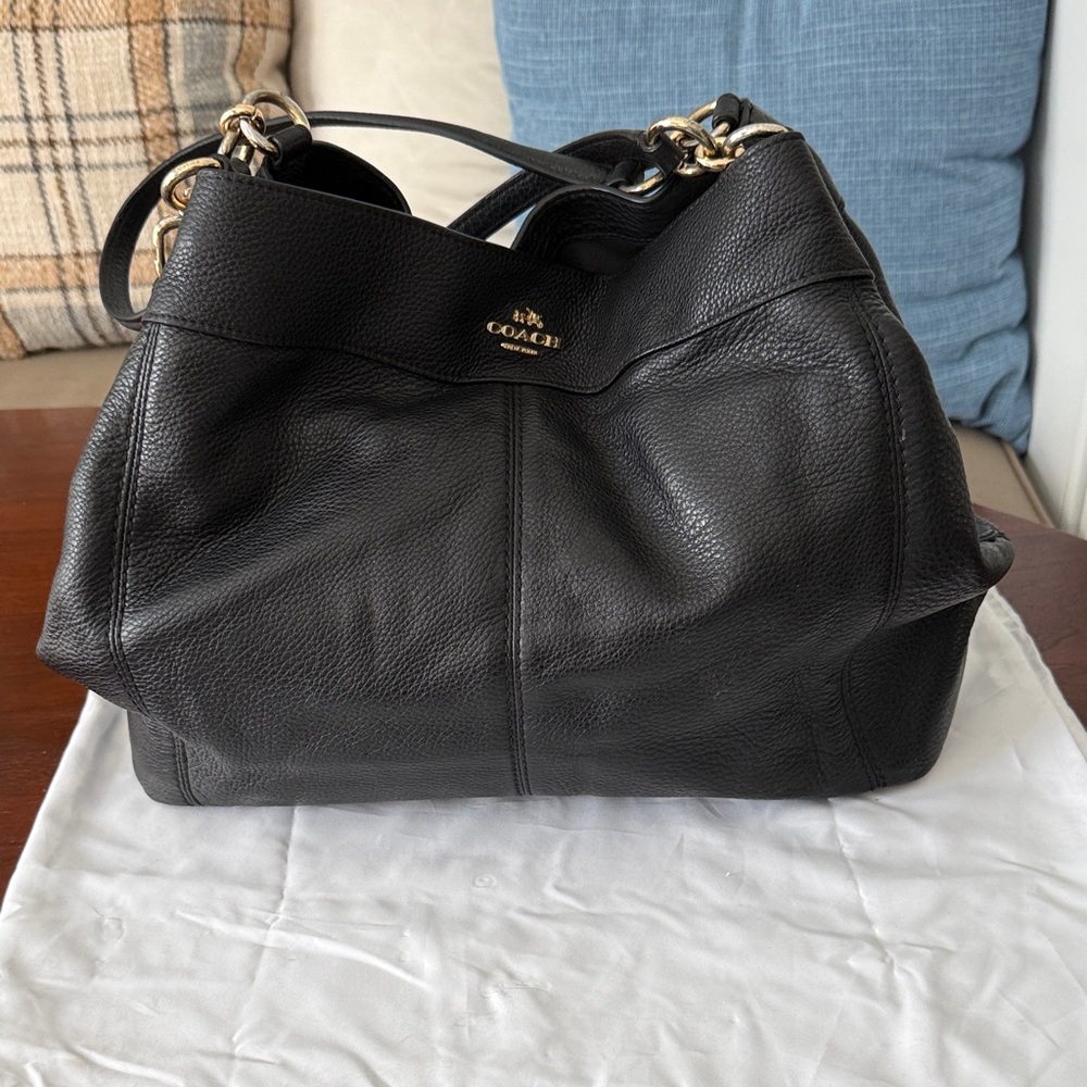 Coach Black Pebbled Leather Hobo Shoulder Bag with Gold Hardware
